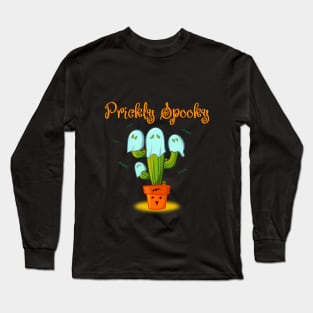 Pretty Spooky Cactus in Ghost Suit Halloween Long Sleeve T-Shirt